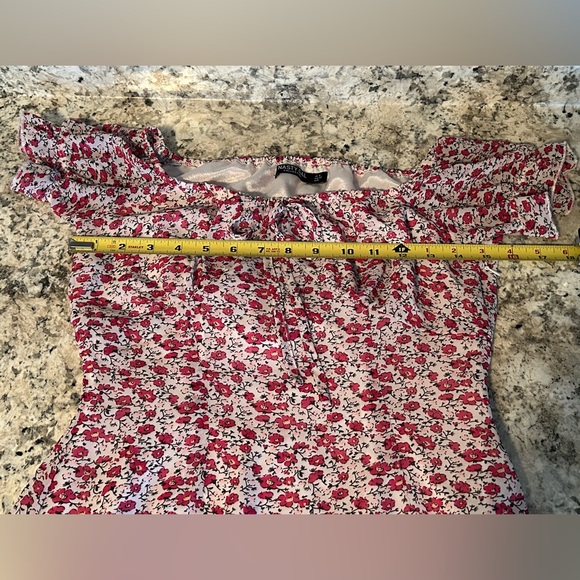 Nasty Gal Ditsy Bardot Cap Sleeve Floral Mini Dress On or Off Shoulder Size 0 - Picture 13 of 14